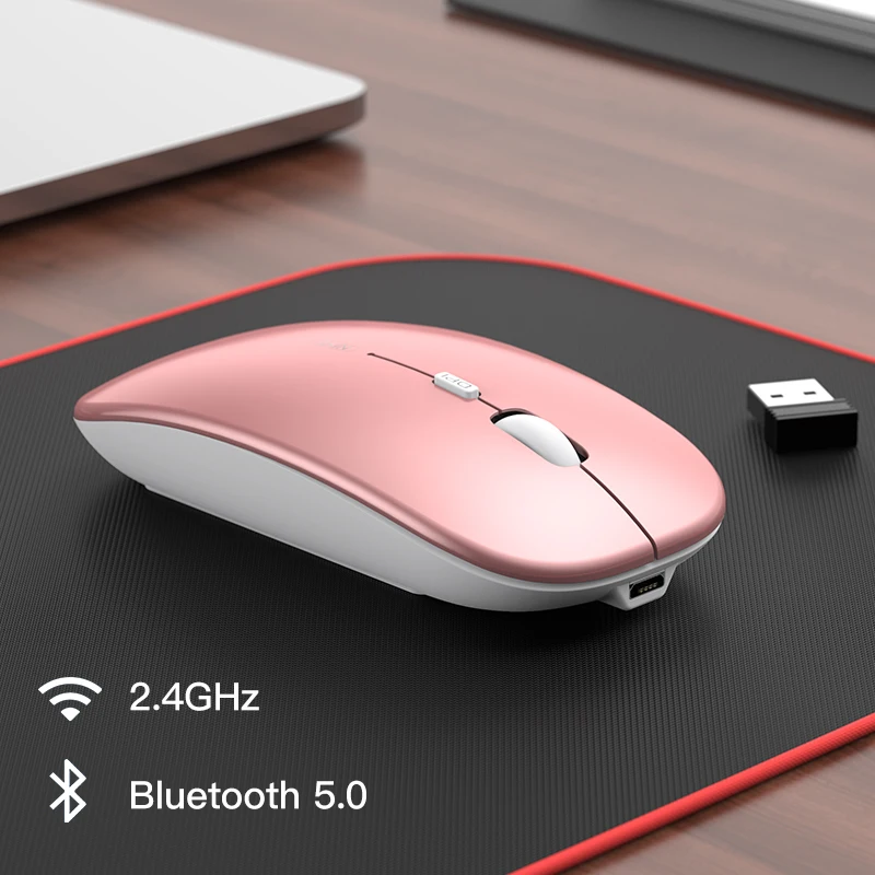 Розовый Мышь Беспроводной Bluetooth 5 0 компьютер 2 4 ГГц USB адаптер Перезаряжаемые