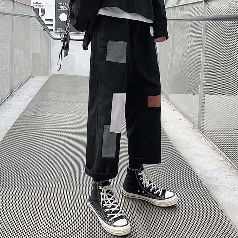 Мужские лоскутные брюки Harajuku Cargo 2019 мужские корейские модные черные спортивные
