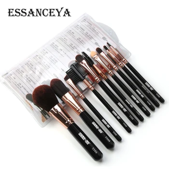 

ESSANCEYA 10 Pcs Pro Makeup Brushes Set Wood Blush Foundation Sponge Make Up Brush Tool Eyebrow Eyeshadow Blending Cosmetic Kit