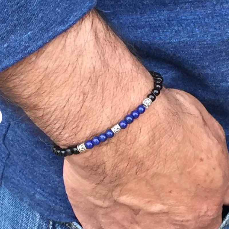 Mens Bracelets 2021 4mm Small Beaded Braslet Skull Natural Hematite Stone Braclet Homme Cross Brazalete Present For Boyfriend