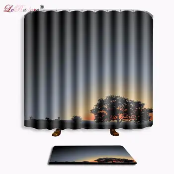 

LeRadore 2018 New Bathroom Curtain Scenic Print Shower Curtains and Non-slip Bath Mat Set for Doormat Free Shipping