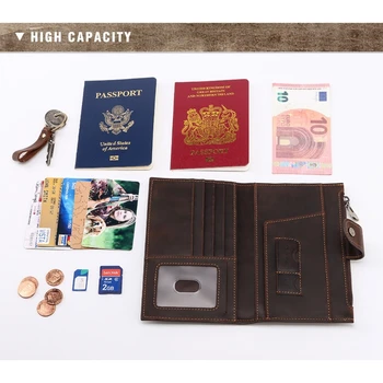 

Men's Vintage Leather Long Bifold RFID Wallet Passport Holder M7DD