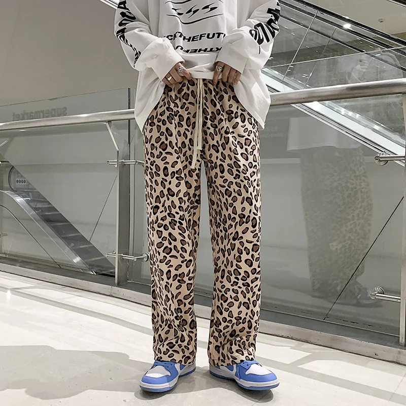 Pantaloni da uomo leopardati Harajuku pantaloni larghi larghi a gamba larga  Chic Vintage coulisse Pantalones dritti coppie maschili alla moda|Wide Leg  Pants| - AliExpress