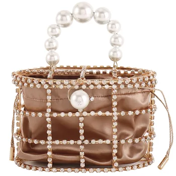 

Luxury Lady Handbag Diamond Decorative Basket Bag Rhinestone Birdcage Crystal Bag Female Pearl Bag for Party wedding Bags