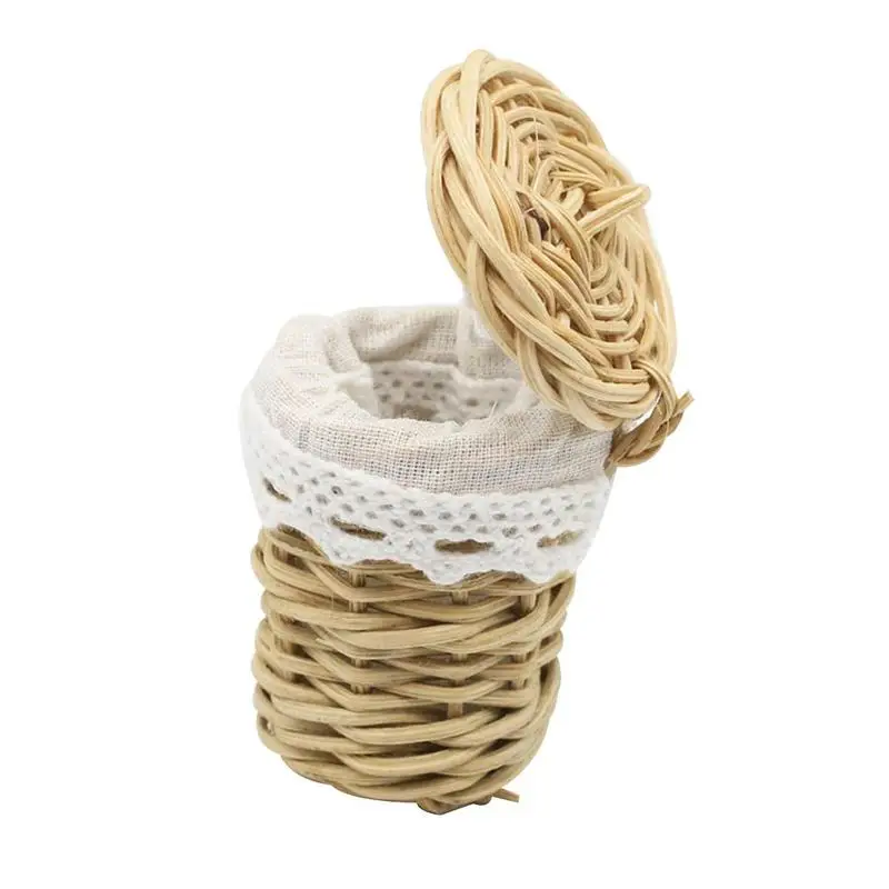 Dongzhur 1:12 Dollhouse Dollhouse Simulation Model Mini Lace Bamboo Basket With Covered Mini Ornaments