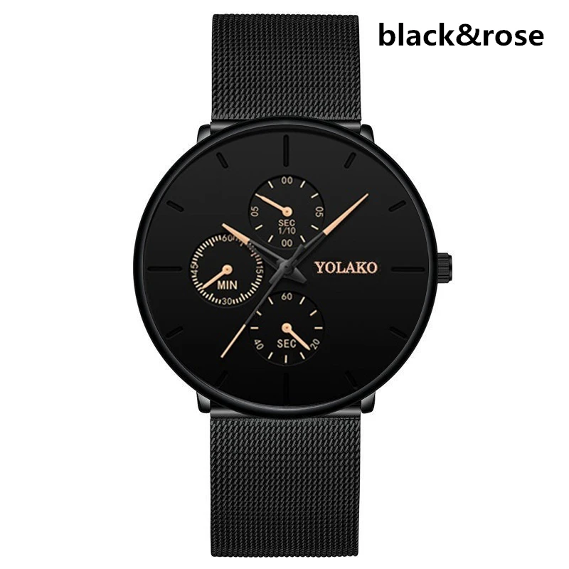 black rose Relogio masculino Модные мужские классические черные наручные часы Роскошные из нержавеющей стали с ремешком кварцевые часы повседневные деловые мужские часы - Цвет: black rose