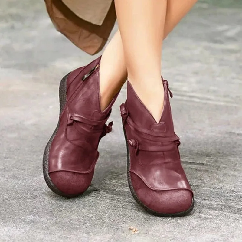 

Women Winter Snow Boots PU Leather Ankle Spring Flat Shoes Woman Short Brown Botas with Fur 2020 for Women Lace Up Botas Mujer
