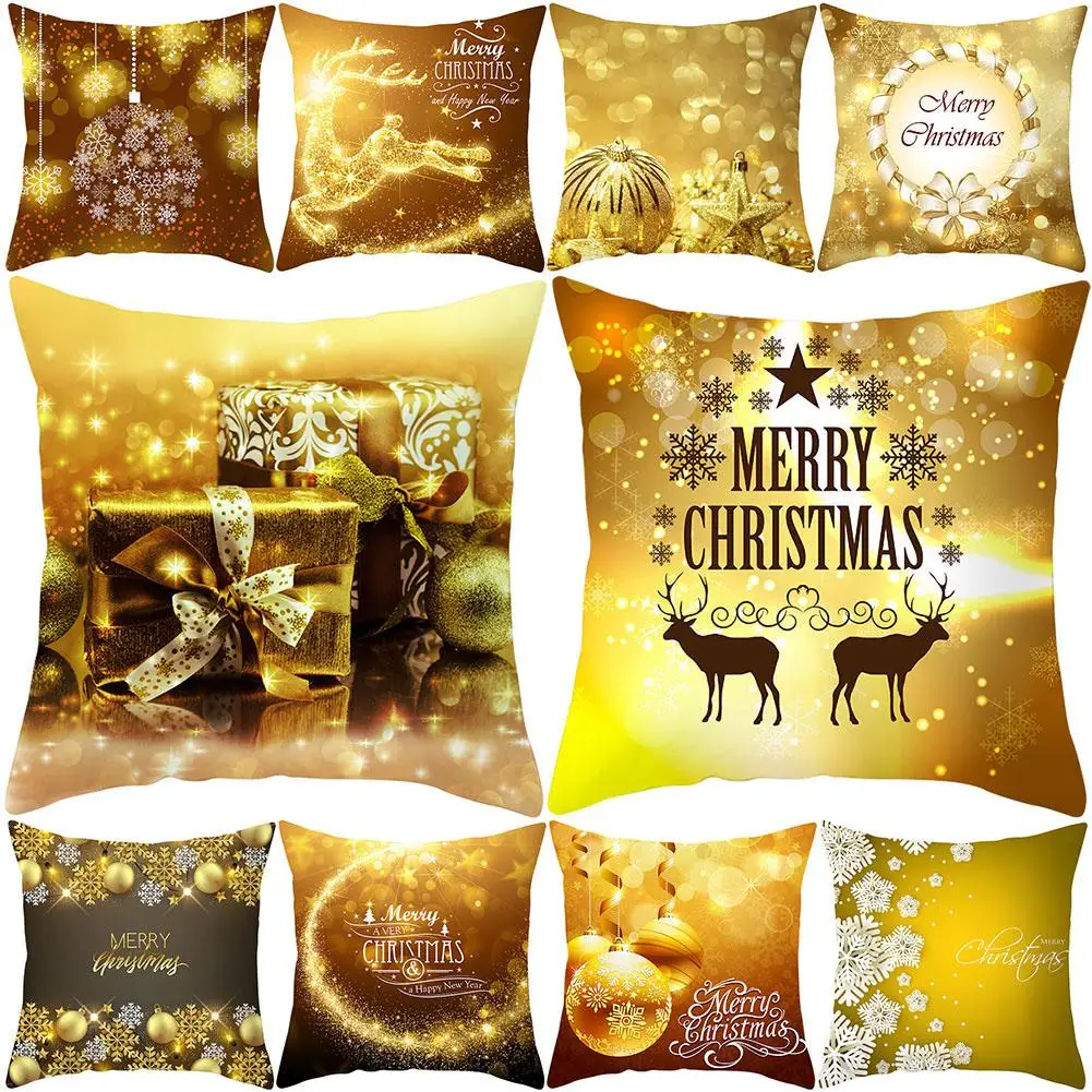 

45*45cm Merry Christmas Pillow Case Happy New Year Bow Bell Decorative Pillowcase Polyester Pillow Cover Christmas Supplies