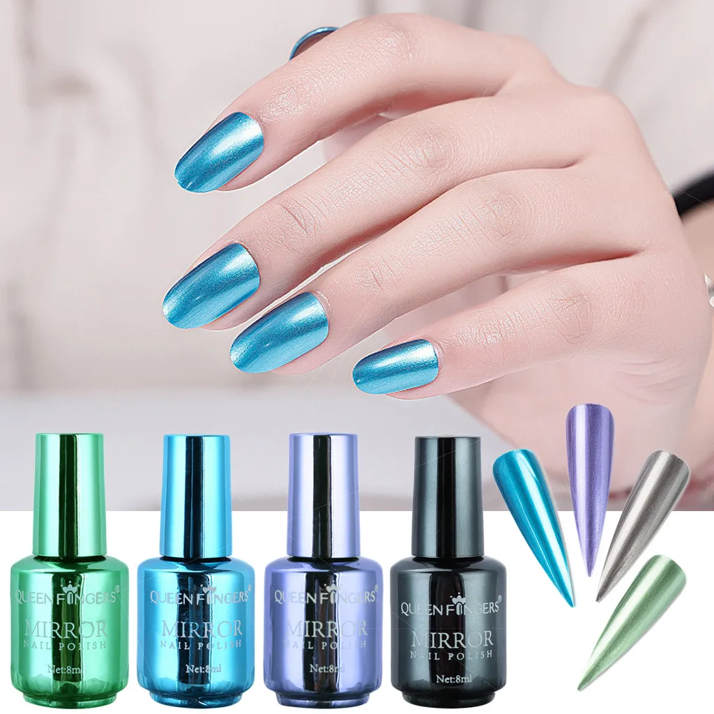 New Fashion 4 Pcs Plating Metallic Nail Polish Set Magic Semi-Mirror Effect Nail Lacquer Maquiagem Drop Shipping