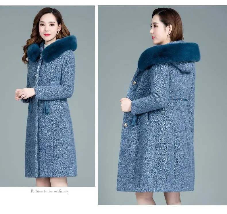 Women Autumn Winter Imitation Mink Cashmere Knitted Cardigan With Faux Fur Collar Sweaters Female Casual Hooded Outwear H74