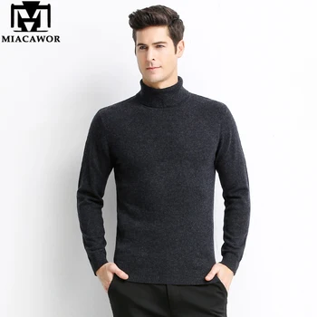 

MIACAWOR Brand 100% Wool Sweater Men Solid Color Turtleneck Sweater Pullover Men Winter Warm Cashmere Pull Homme Y224