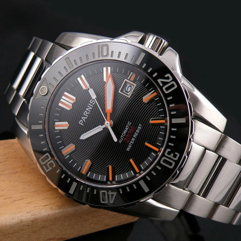 $88.15 Parnis Automatic Diver Watch Waterproof 200M Metal Mechanical Men Watches Sapphire Glass Luminous