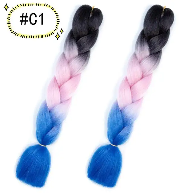 Jumbo Braiding Hair Extensions Kanekalon Braiding Hair 24 Inch Ombre Multiple Tone Colored Synthetic Hair for Women C1