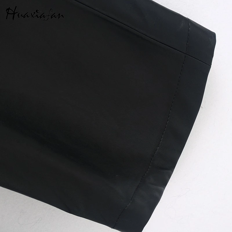 Huaxiafan брюки из искусственной кожи женские модные однотонные черные брюки из искусственной кожи женские элегантные брюки с карманами женские брюки