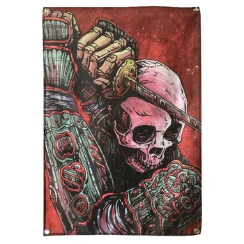 

Skull Samurai Japanese Ukiyo-e Tattoo Banners Tapestry Vintage Poster Bar Cafe Home Decor Hanging Flag 4 Gromments in Corners