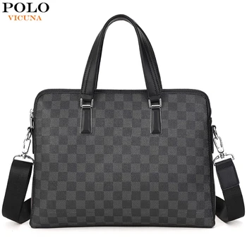 

VICUNA POLO Leather Briefcase Bag For Men Brand Fashion Men's Handbag Vintage Office Document Laptop Bag For Male