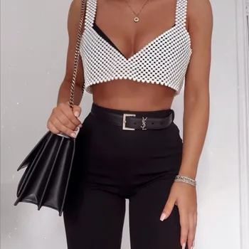 

nightclub hot style pearl v-neck backless waistcoat that show hilum sexy nail bead corsage 0148 sell like hot cakes