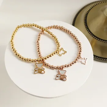 

Lucky beads shells of love love dandle bear cute elastic little golden beans bracelet female gold color titanium steel