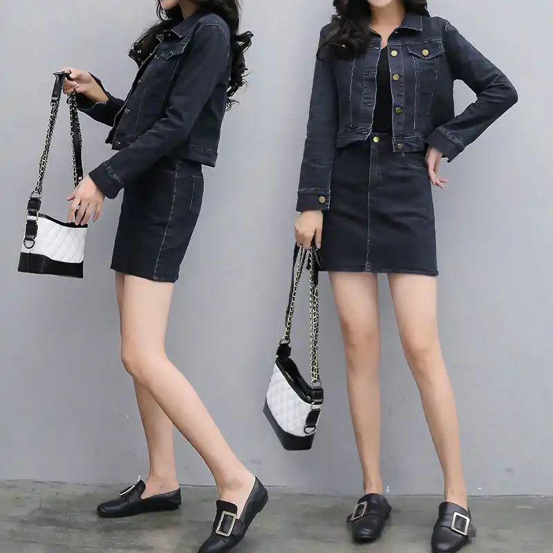 black denim skirt set