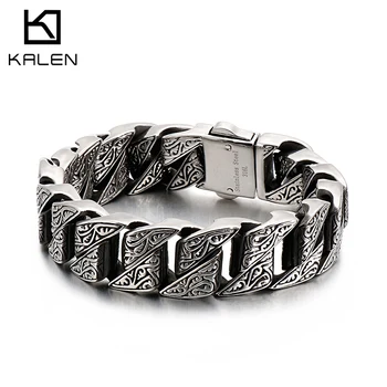 

KALEN Fashion High Quality 316L Stainless Steel Bracelets For Men Vintage Textur Neo-Gothic Charm Bracelet Bangles Jewelry 2020