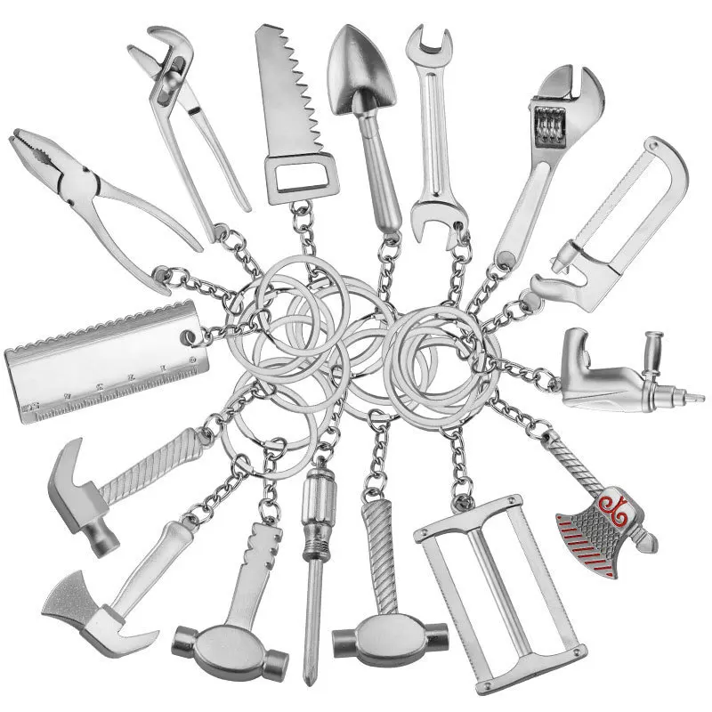 Fashion Tools Keychains Spanner Hammer Saw Axe Wrench Electrodrill Scissors Alloy Pendants with Chains useful Key chains | Дом и сад