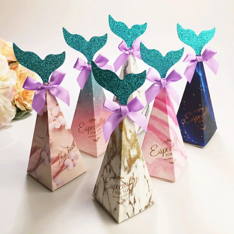 

Little Mermaid Gift Boxes 50pcs Marble Sweet Paper Candy Box Mermaid Party Decorations Kids Favor Boxes for Wedding