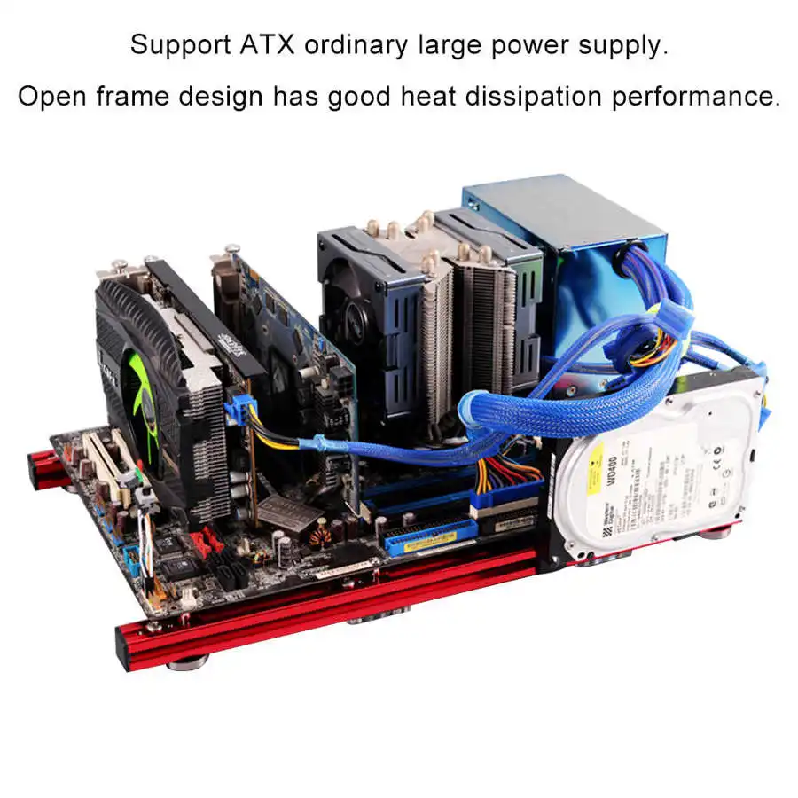 ATX PC Case DIY Aluminum Alloy Mini Open Frame Heat Dissipation PC Computer Case For ATX Motherboard (305 x 244mm)