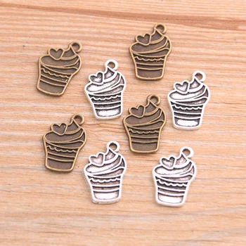 

PULCHRITUDE 30pcs 12*19mm 2020 New Two Color Summer Ice Cream Charms Heart Drink Pendant Jewelry Metal Alloy Jewelry Marking