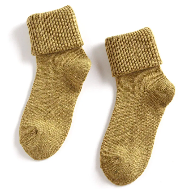 Женские зимние носки из кроличьей шерсти толстые теплые носки Модные трикотажные полосатые женские носок однотонного цвета носки-трубы skarpetki - Цвет: yellow