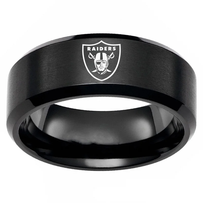 

Okland-Raiders LOGO Customized DIY Name Design Pattern 8mm Black Titanium Anti-allergy Military Faith Ring
