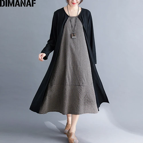 YI96950CN-hei Dimanaf женский платье плюс Размеры осеннее женское платье Vestidos хлопковое покрывало черные с Винтаж женские элегантные женские блузы с длинным рукавом, платье - Цвет: YI96950CN-hei