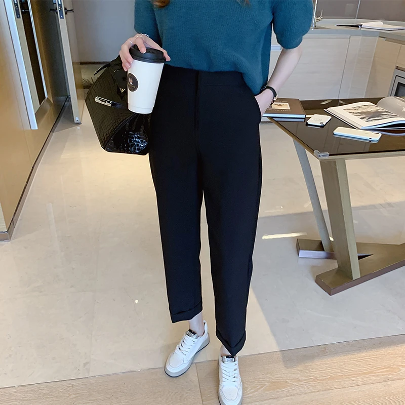 capri leggings with pockets Pants women 2020 spring new fashion high waist was thin smoke pipe suit pants loose nine points harem pants slacks