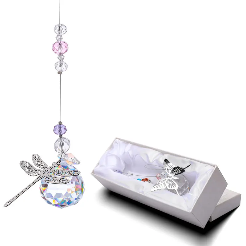 H&D 2pcs 30mm Crystal Ball Prisms Butterfly Dragonfly Suncatchers Window Hanging Ornament Rainbow Maker for Home,Garden Decor