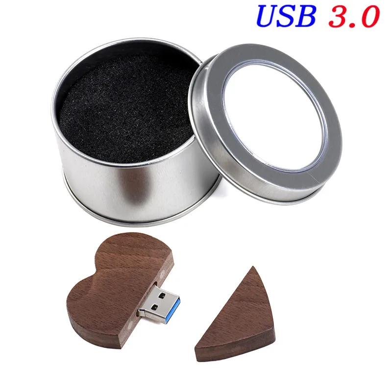 JASTER USB 3,0 грецкий орех сердце+ Подарочная коробка USB флеш-накопитель creator pendrive 4GB 16GB 32GB 64GB memory stick(10 шт бесплатный логотип - Цвет: Walnut