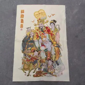 

Sanxinggaozhao fulushou happy Thangka embroidery religious Buddha Thangka portrait of Nepal brocade painting silk embroidery