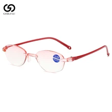 Ультралегкие модные очки для чтения без оправы для женщин и мужчин прозрачные линзы анти-Blu-Ray компьютерные очки для чтения Пресбиопии очки