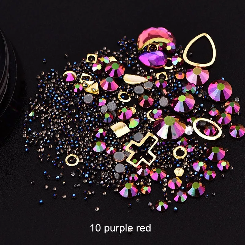 10 purple red Многоразовые Стразы алмазные украшения для ногтей цветной кристаллический песок камни Женские аксессуары, бижутерия Стразы Икра жемчуг 1 коробка - Цвет: 10 purple red