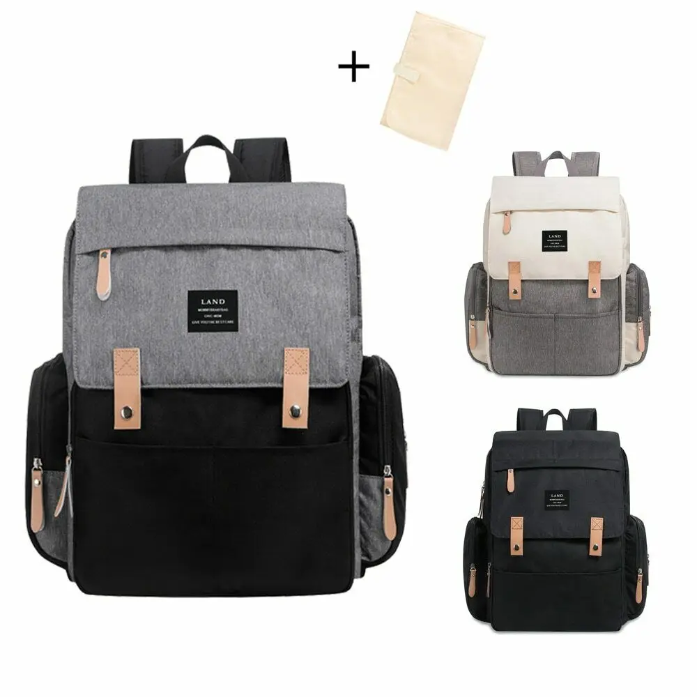 

LAND Drop Shipping Mommy Diaper Bags With Change pad With hooks 40 *38*20 CM Mother Travel Nappy Backpacks with anti-loss zipper