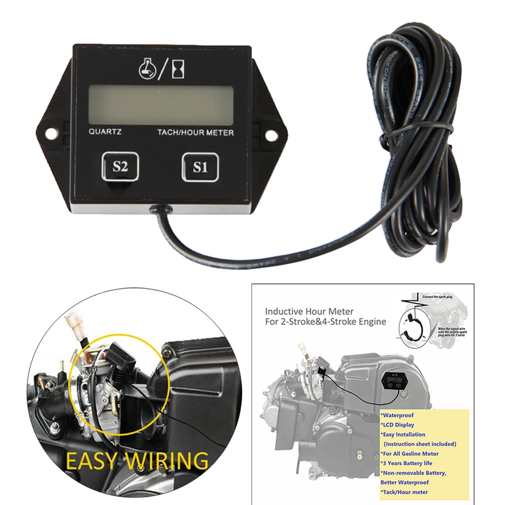 Tachometer Small Engine Inductive Tach Hour Meter for Chainsaw Motorcycle ATV