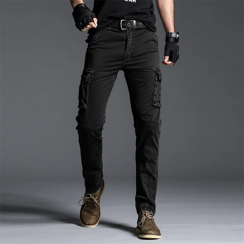 Армейские карго тактические военные штаны плюс большие размеры брендовые мульти-комбинезоны с карманами брюки стрейч гибкие мужские повседневные брюки - Цвет: Черный