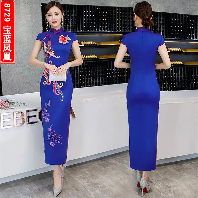 New Elegant Retro Dressing Gown Women Chinese Tradition Dress Qipao Printing Cheongsam Plus Size S-4XL