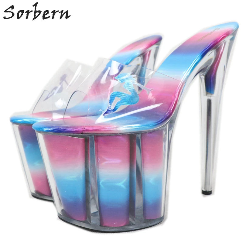 

Sorbern Gradient Perspex Heels 8 Inch Extreme High Heel Mules Open Toe Summer Shoes Stripper Heels Pole Dance Shoes Custom Colo