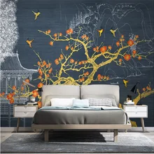 Пользовательские обои настенные декоративные стены китайский золотой линии рисунок пейзаж Mei Shi фон стены