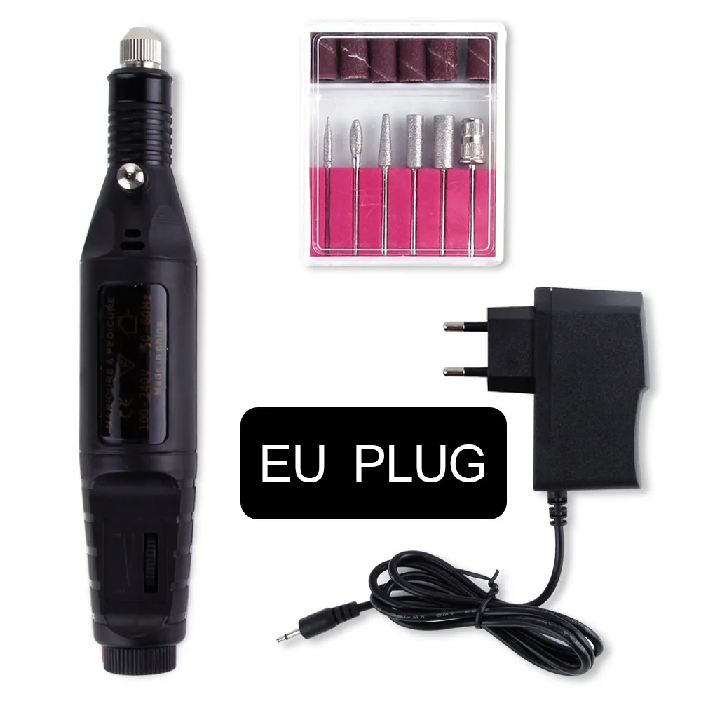 1 комплект профессиональная электрическая машинка для маникюра ручка педикюр пилка для ногтей 6 бит Керамический Резак дрель для ногтей инструменты для удаления лака - Цвет: black eu plug