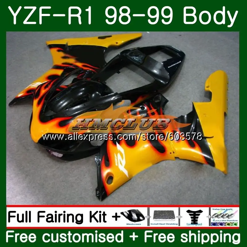 Для кузова Yamaha YZF R 1 YZF 1000 YZF1000 YZF R1 1998 1999 58CL. 16 комплект YZF-1000 YZF-R1 98 99 YZFR1 98 99 обтекатель ярко-желтого цвета