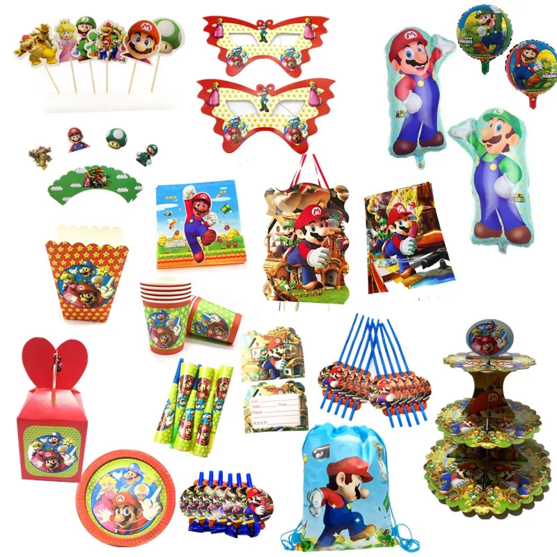 

Super Mario bros Theme Party Disposable Tableware Set Plates Banner Napkins Kids Boy Girls Birthday Christmas Party Home Decor