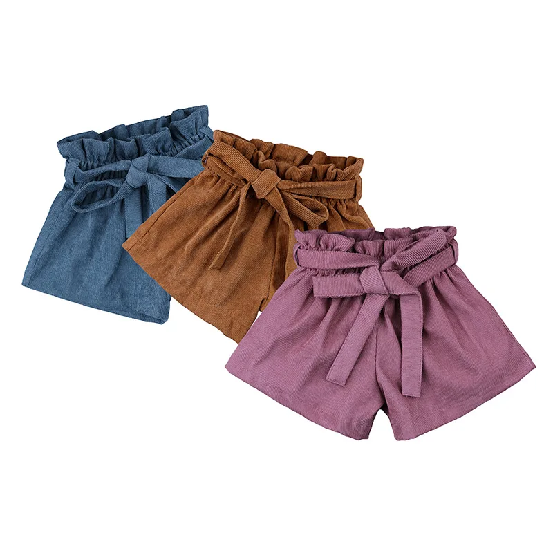 

Little Girls Summer Pants Solid Color Ruffle Elastic Band Bottoms Short Triangle Shape Trouser with Removable Waist Belt