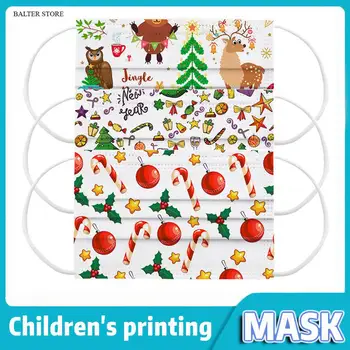 

10/100/500pcs Disposable Kids Face Mask 3 Layers Filter Breathable Gauze Mask Christmas Cartoon Children Print Face Mouth Masks