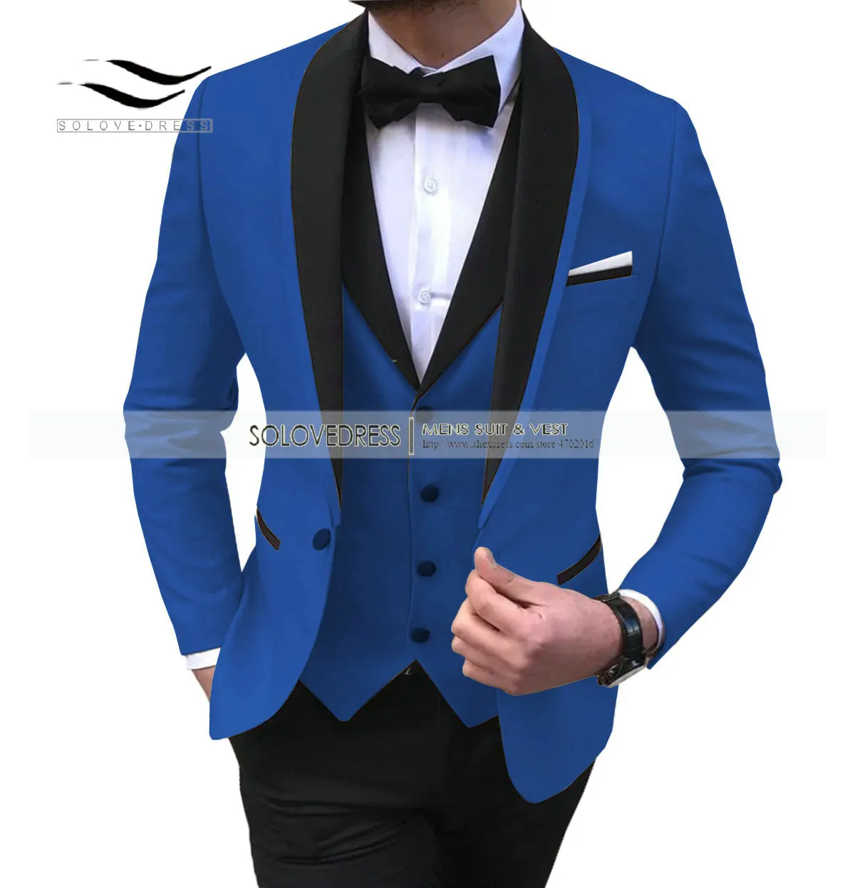 Mens 3 Pieces Party Slim Fit Suits Classic Design Shawl Lapel Tuxedos Prom Suit Blazer& Pants& Vest for Wedding