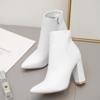 

2020 new Fashion Luxury Women 10cm High Heels Fetish Sock Boots Leather Block White luxury Ankle Boots Scarpins Chunky Shoes